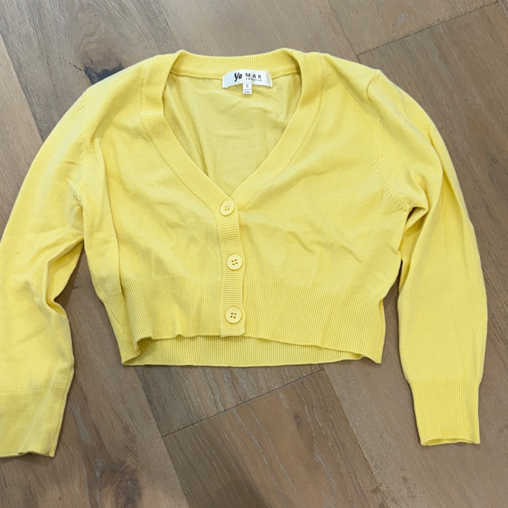 Yellow V-Neck Button-Up Women's Sweater